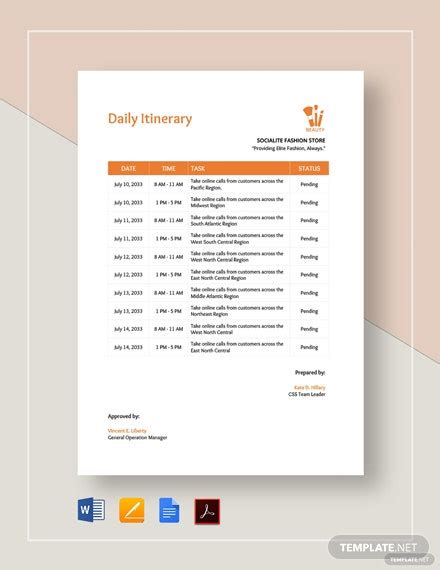Google Doc Itinerary Template